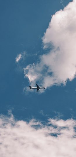 [2436x1125]飞机 飞行 航空 蓝天白云 天空 苹果手机壁纸图片