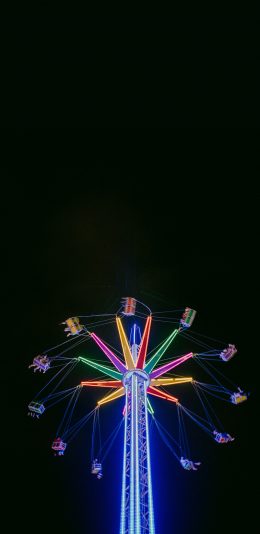 [2436x1125]飞椅 游乐场 夜晚 灯光 苹果手机壁纸图片