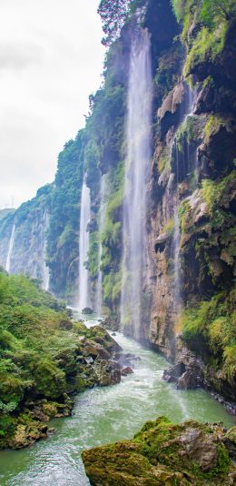 [2436x1125]马岭河峡谷 瀑布 山水 景观 苹果手机壁纸图片