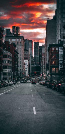 [2436x1125]马路 城市 车辆 建筑 苹果手机壁纸图片