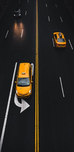 [2436x1125]马路 行驶 的士 出租车 苹果手机壁纸图片