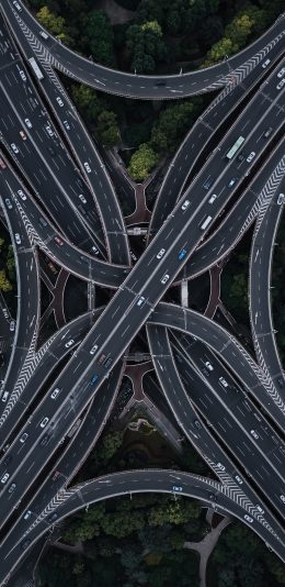 [2436x1125]马路 车辆 交通 城市 航拍 苹果手机壁纸图片