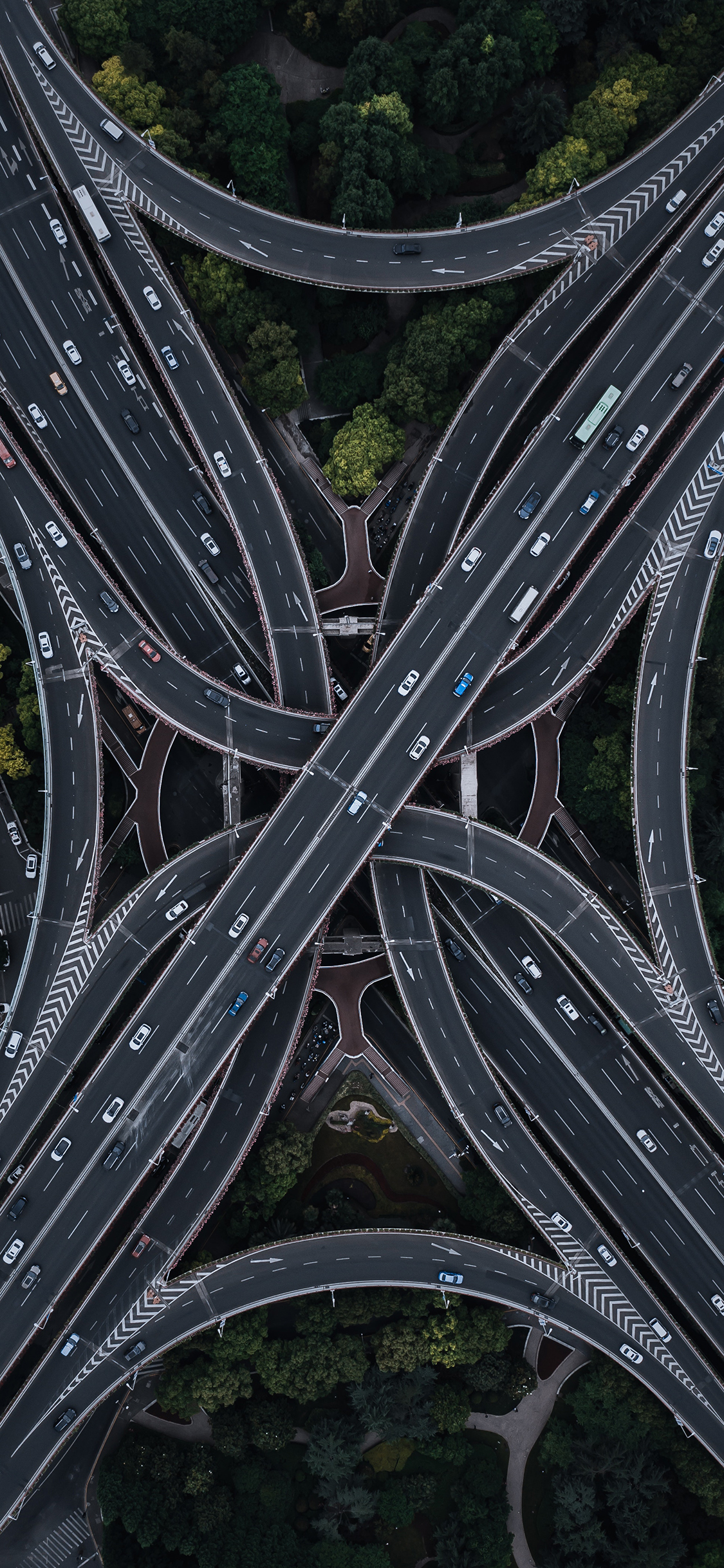 [2436×1125]马路 车辆 交通 城市 航拍 苹果手机壁纸图片