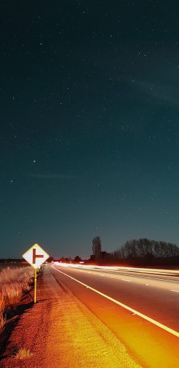 [2436x1125]马路 黑夜 灯光 道路 苹果手机壁纸图片