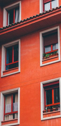 [2436x1125]高楼大厦 建筑 红色 窗户 苹果手机壁纸图片