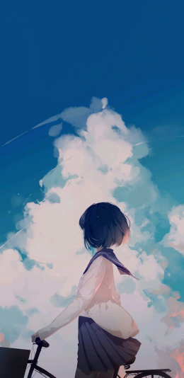 云下骑单车的短发学生妹手机壁纸