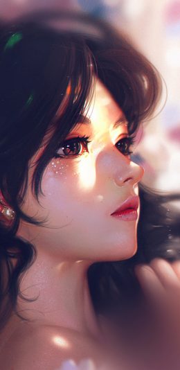 长卷发高鼻梁的动漫美女侧脸手机壁纸