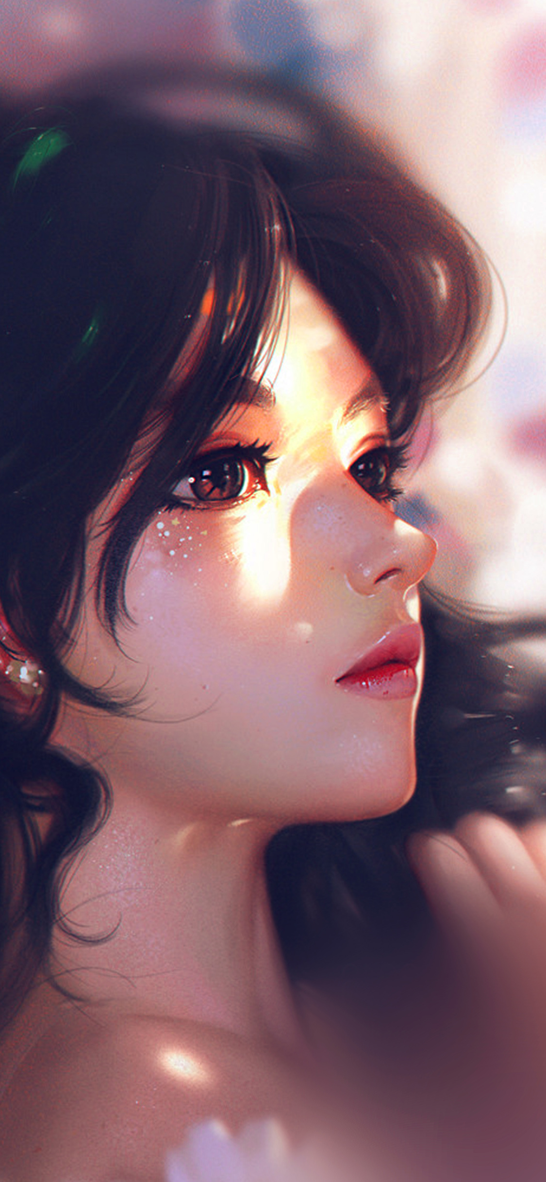 长卷发高鼻梁的动漫美女侧脸手机壁纸