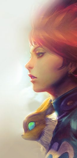 带着宠物的动漫橙发妹子手机壁纸