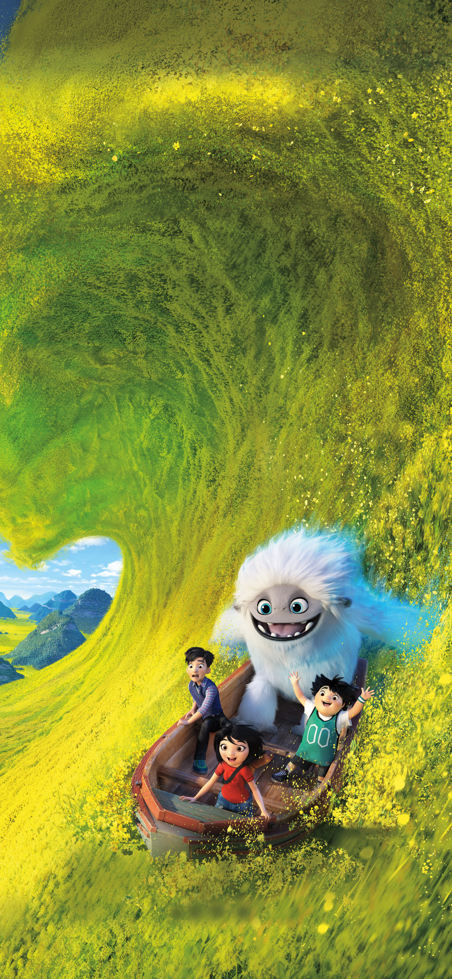 3D动画电影雪人奇缘主角和雪人草地激流勇进的手机壁纸