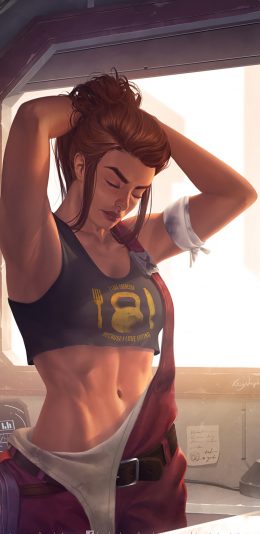 撩头发换衣服的腹肌健身动漫少女