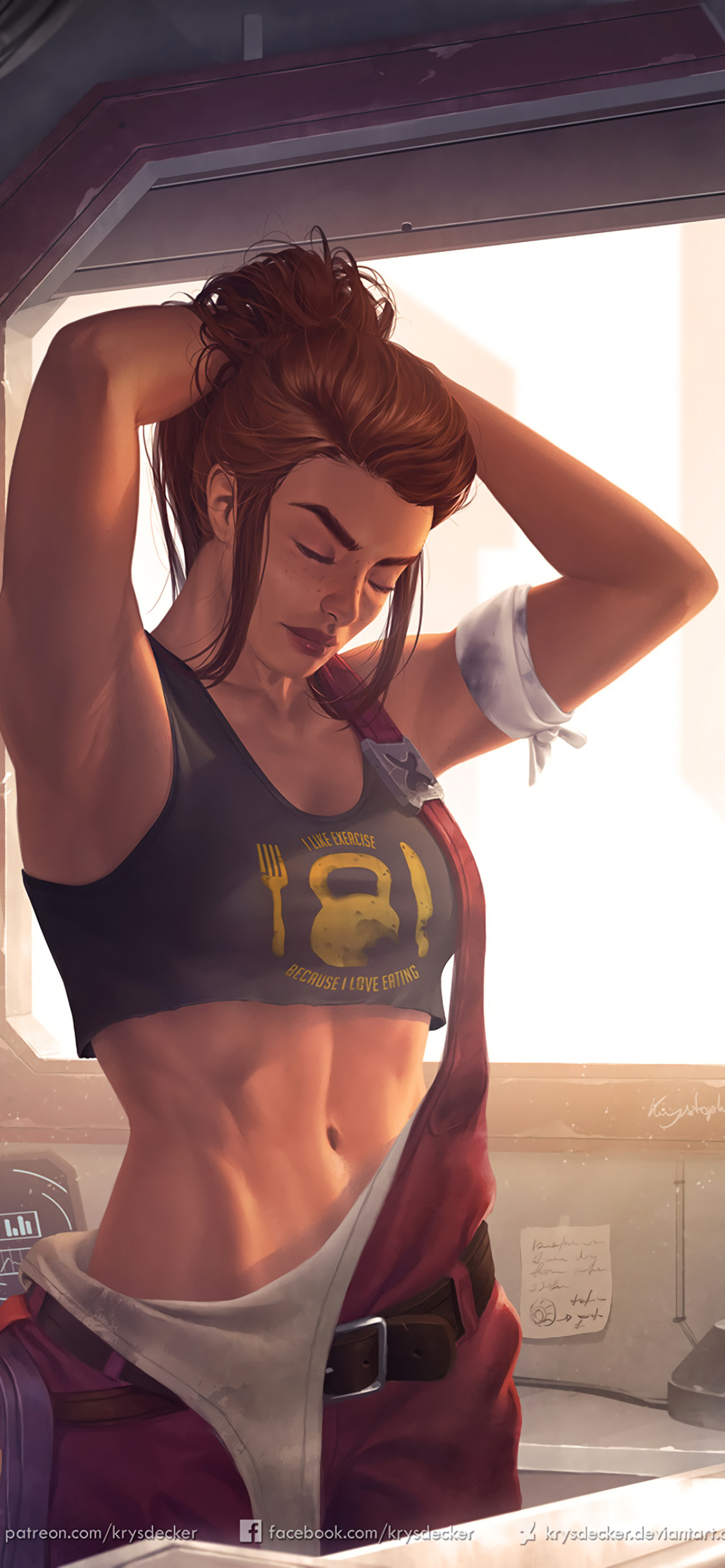 撩头发换衣服的腹肌健身动漫少女