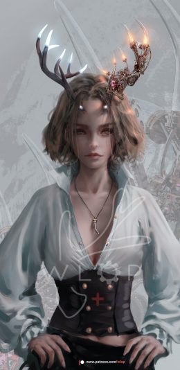 戴灯座的皇冠动漫女人物手绘插画手机壁纸