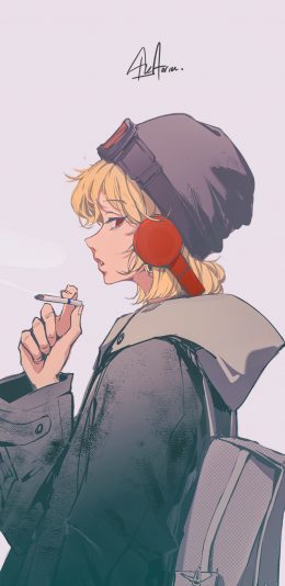背着背包听着歌手里叼着烟的动漫人物高清手机壁纸