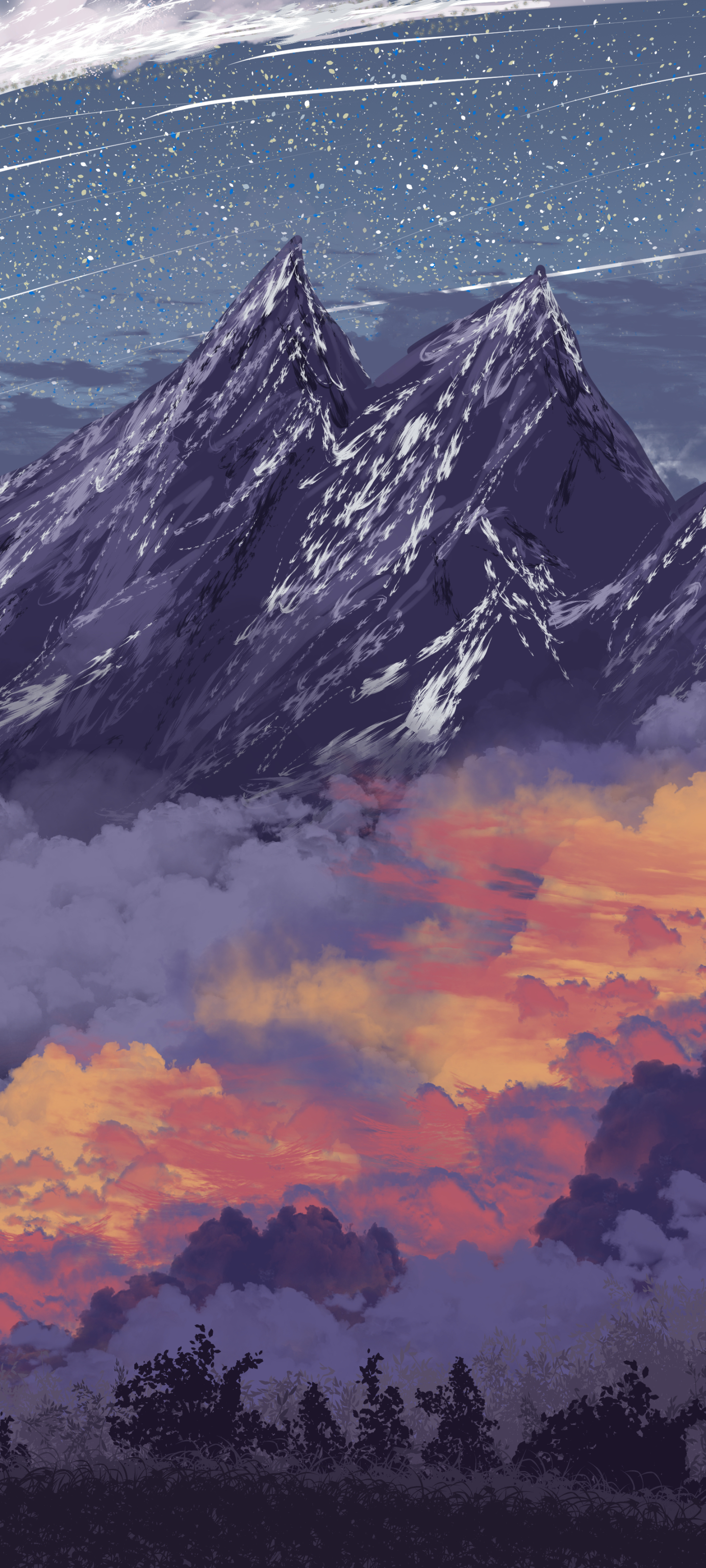 雪山绘画风景图