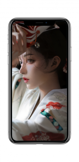 和服美女 侧面 面具 3k全面屏手机壁纸