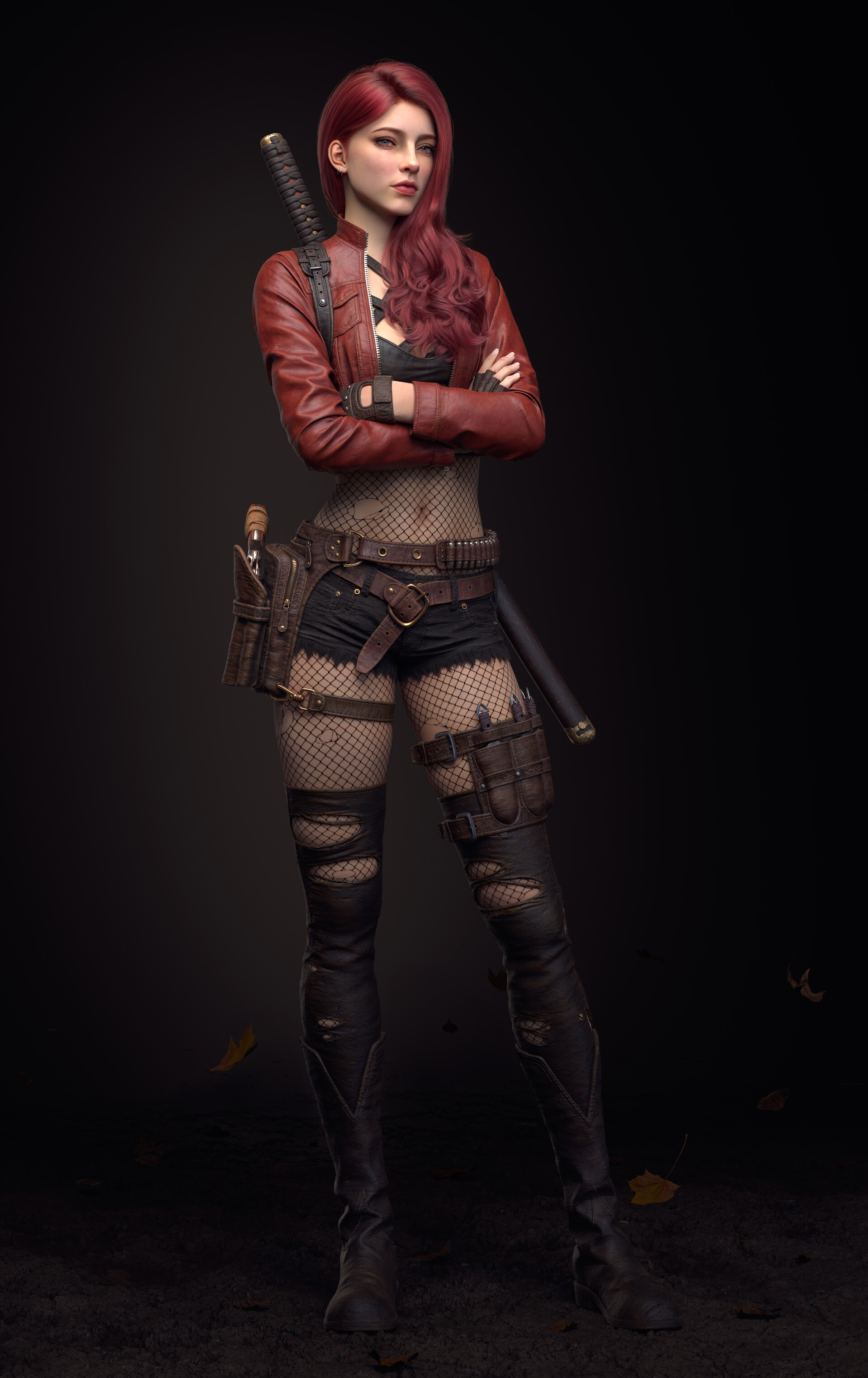 背着日本武士刀的女忍者高清全面屏壁纸