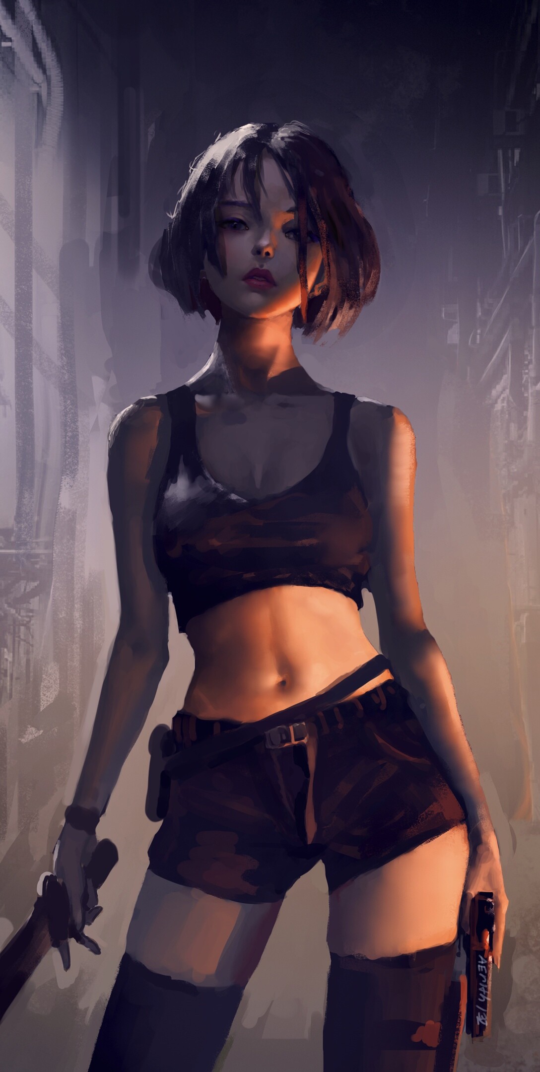 动漫萝莉一手拿刀一手拿枪帅气壁纸