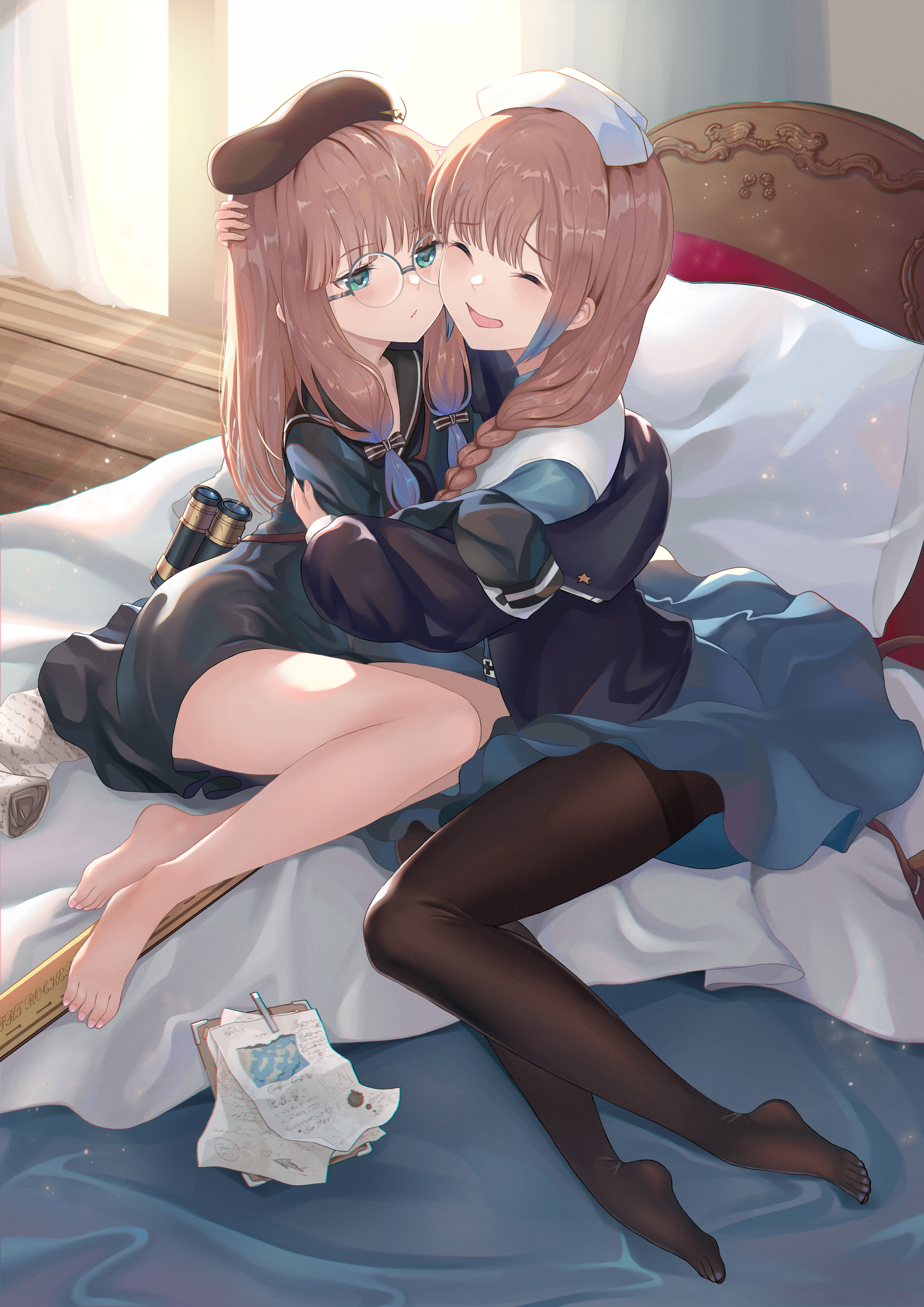 两个女同学在床上抱在一起动漫壁纸