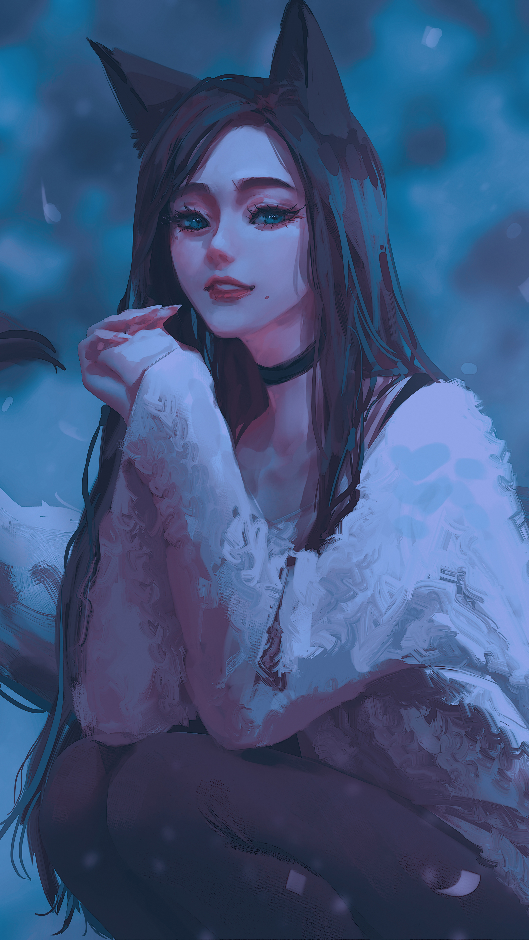 兽耳女孩 狐狸尾巴 厚涂 唯美动漫少女4k手机壁纸2160×3840