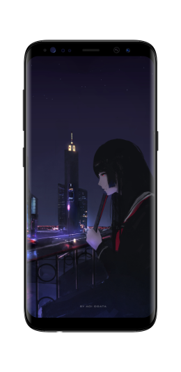 动漫 女生 城市夜景