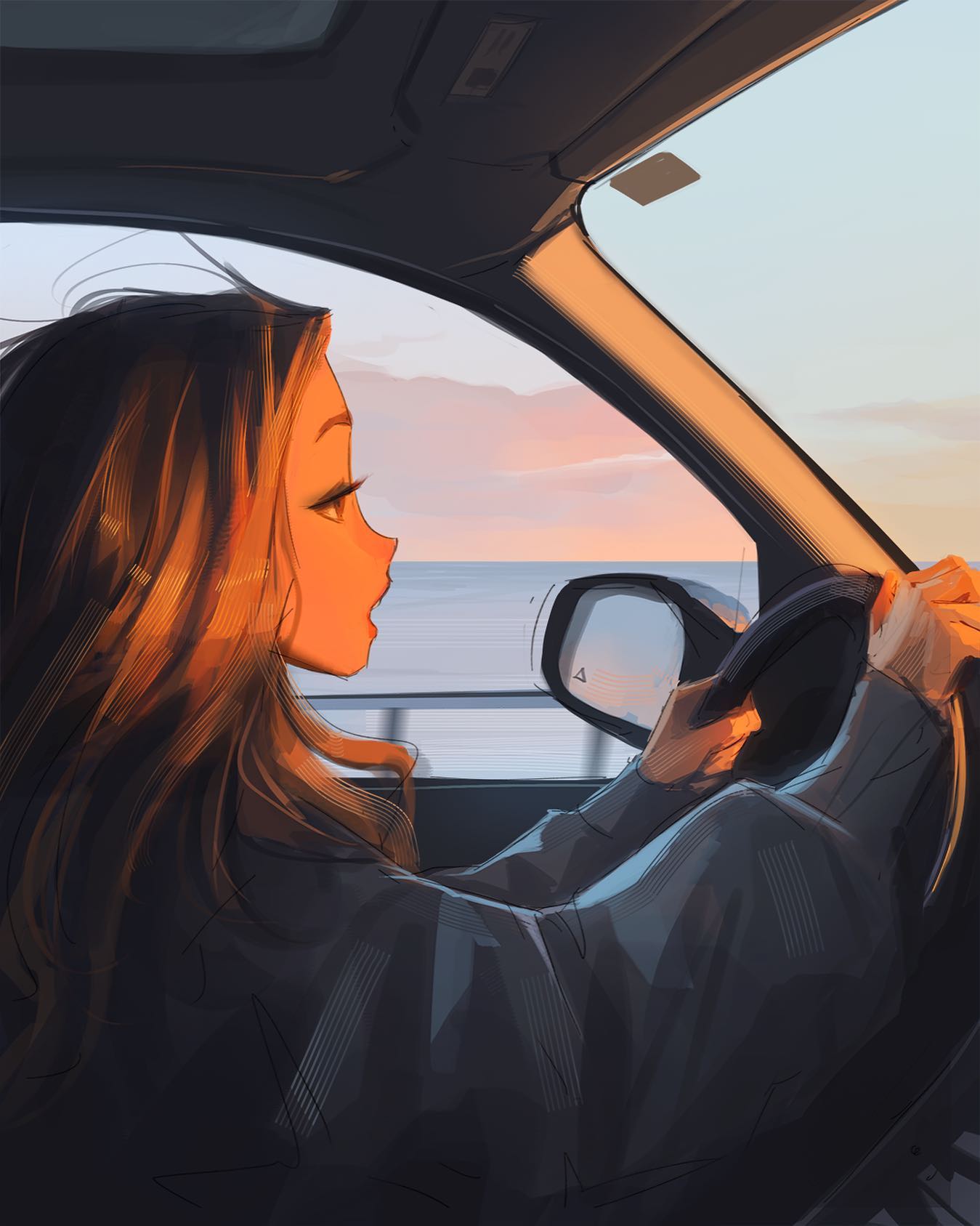 动漫美女在开车