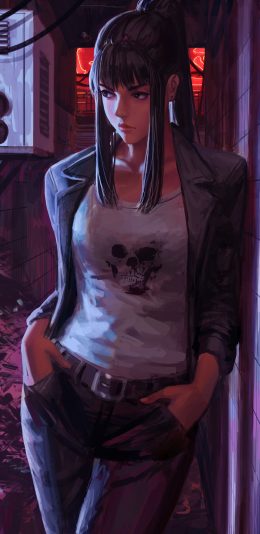 GUWEIZ 个性美女 双手插口袋 插画 4k手机壁纸竖屏