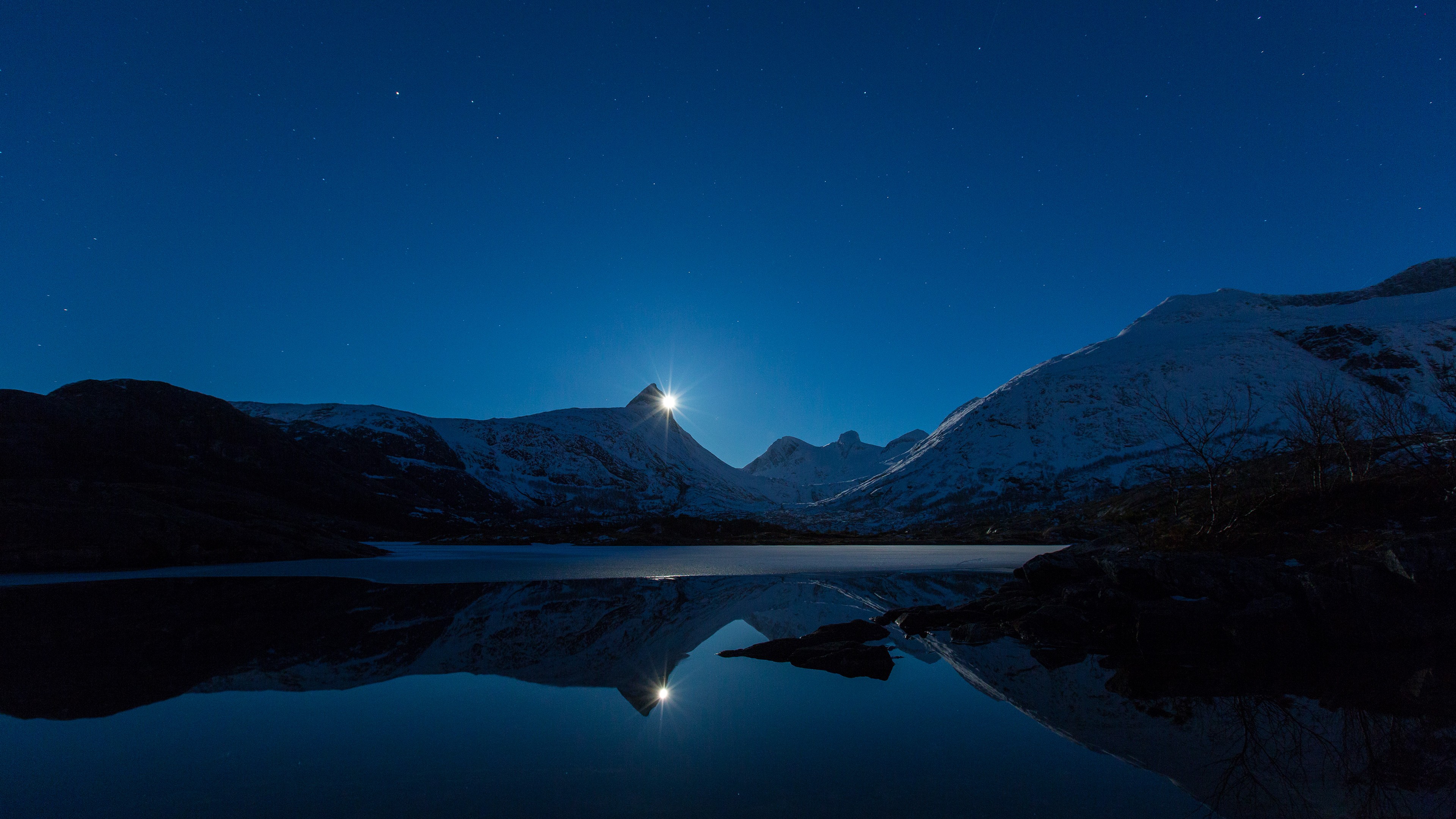 [4K 3840×2160]夜景 湖水 雪山 4K风景电脑壁纸