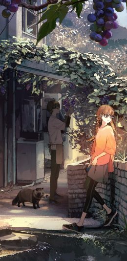 庭院 院子 葡萄 女生 男生 小浣熊 4k手机壁纸竖屏
