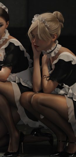 【电脑壁纸】两个女仆 美腿 黑裤袜黑丝 打开门 3440x1440带鱼屏壁纸