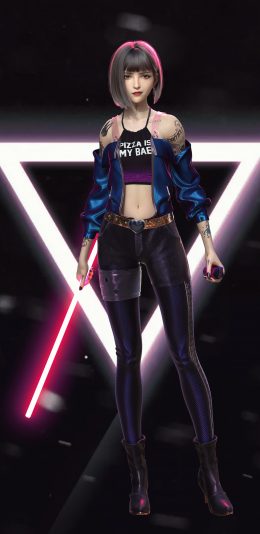 个性短发美女 荧光棒 棍子 5k手机壁纸