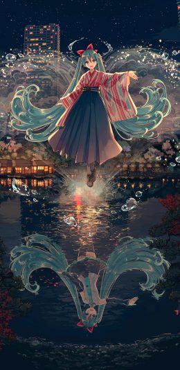 初音未来 庭园 水镜 浪漫 手机壁纸