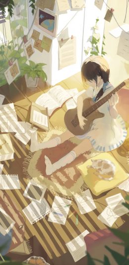 动漫吉它女生竖屏4k手机壁纸