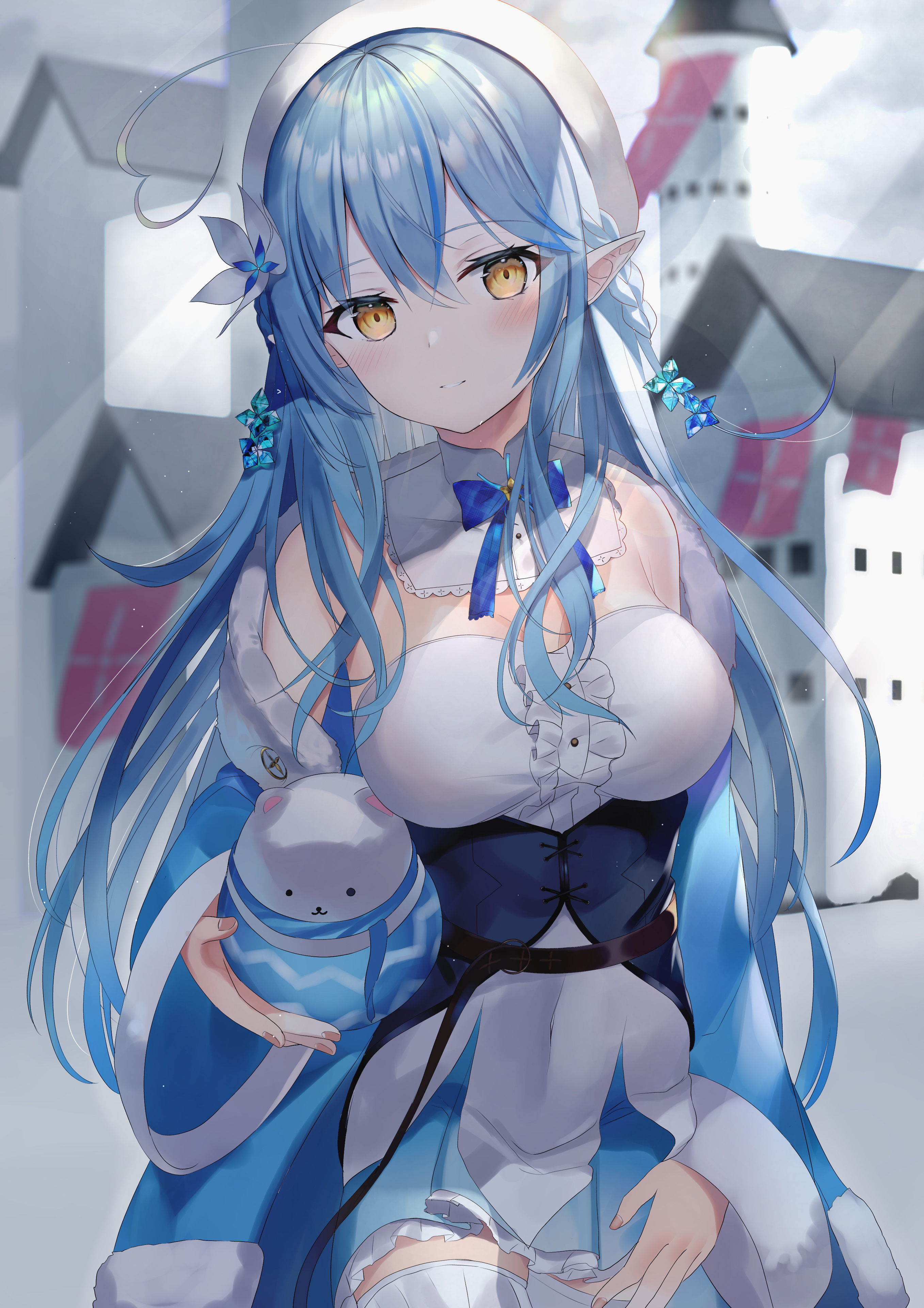 可爱动漫美女 蓝色长发 高清4k手机壁纸
