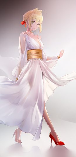 命运女生 白色礼服 裙子 高跟鞋 2k手机壁纸