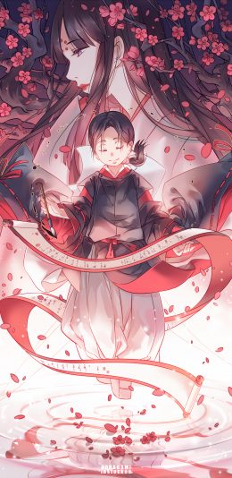 唯美古风二次元美女和小女孩3k全面屏手机壁纸