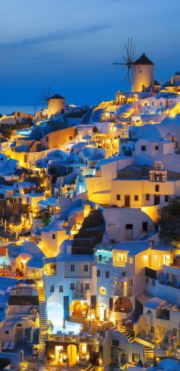 夜晚的伊亚村庄灯 圣托里尼 希腊手机壁纸
