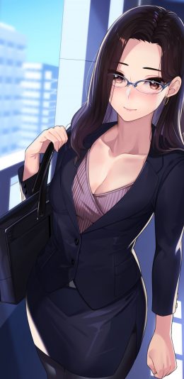 女孩 上班族 眼镜 包臀裙 西装 2k动漫手机壁纸