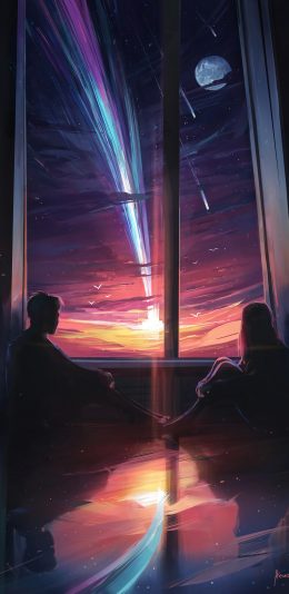 情侣 恋人 看流星 唯美意境4k手机壁纸竖屏2160x3840