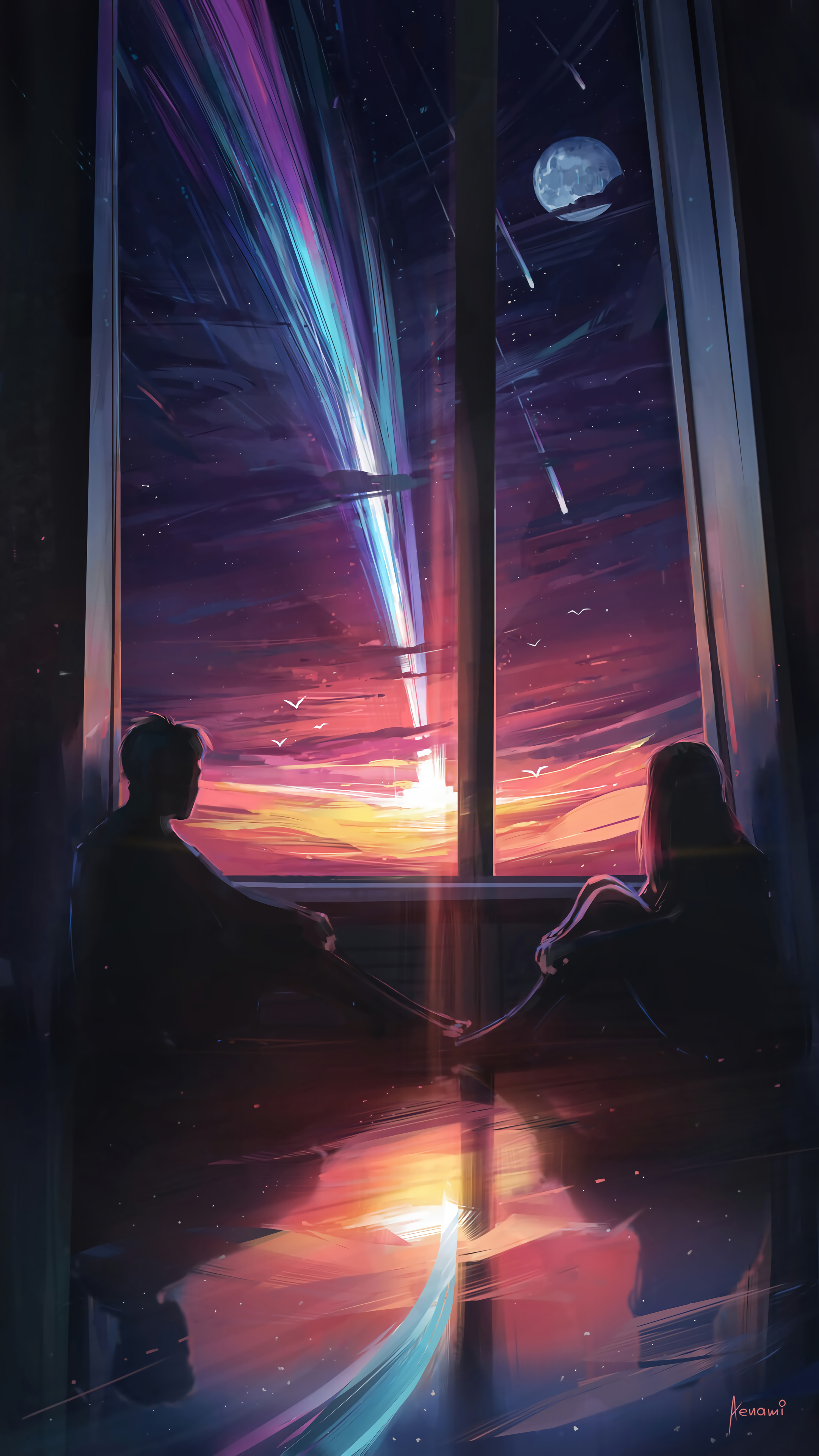 情侣 恋人 看流星 唯美意境4k手机壁纸竖屏2160×3840