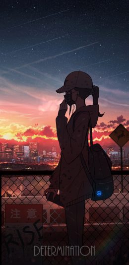 戴口罩的女孩子 风景 夕阳 天空 云 2k动漫手机壁纸