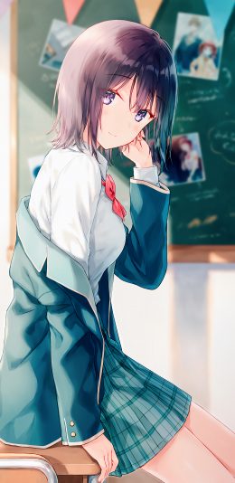 教室 女学生 短发 校服 课桌 4k手机壁纸全面屏
