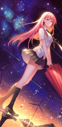 星空 流星 长腿女生 伞 唯美手机壁纸