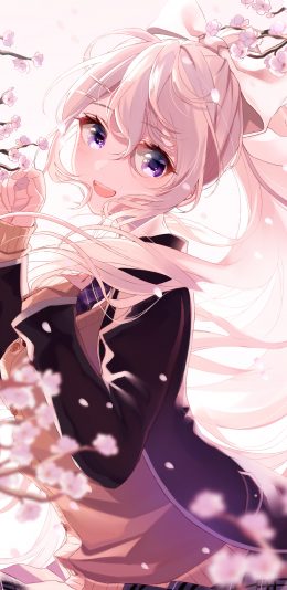 樱花 少女 紫色眼睛 4k动漫手机壁纸竖屏