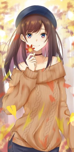 秋天 红叶 漂亮女子 4k动漫竖屏手机壁纸