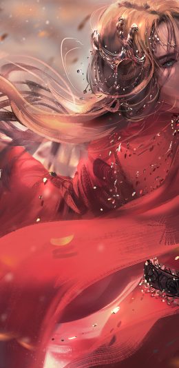 穿红色裙子姑娘 飘起长发 回眸 4k动漫壁纸