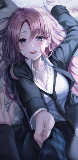 美少女 西装 粉色头发 美甲3k全面屏手机壁纸