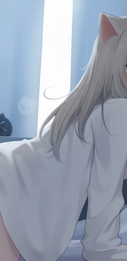 蓝色眼睛女子 尾巴 女孩子 猫耳 猫 可爱二次元动漫4k壁纸