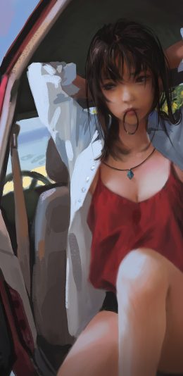 车子 少女 女生 绑辫子 唯美好看4k动漫壁纸