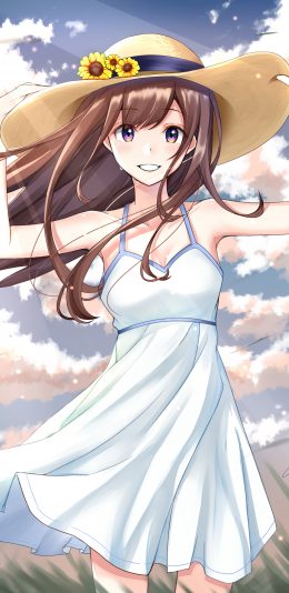 长发女子 帽子 白色裙子 4k高清壁纸手机竖屏